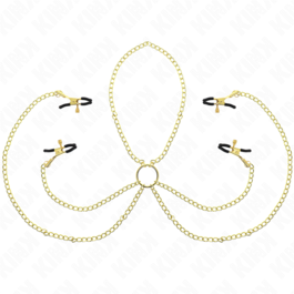 KINK - PINZAS PARA PEZONES Y CLÍTORIS 4 ENGANCHES AJUSTABLE DORADO