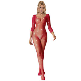 SUBBLIME - 952419 BODYSTOCKING RÉSILLE AVEC LOSANGES MANCHES LONGUES ROUGE XS/M