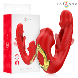 INTENSE - NATHY DOPPIO VIBRATORE CON BOCCA STIMOLANTE MULTIFUNZIONE ROSSO