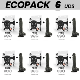 ECOPACK 6 EINHEITEN - COCK MILLER HARNESS + SILIKON DICHTE ARTIKULIERBARER SCHWARZER COCKSIL 18 CM